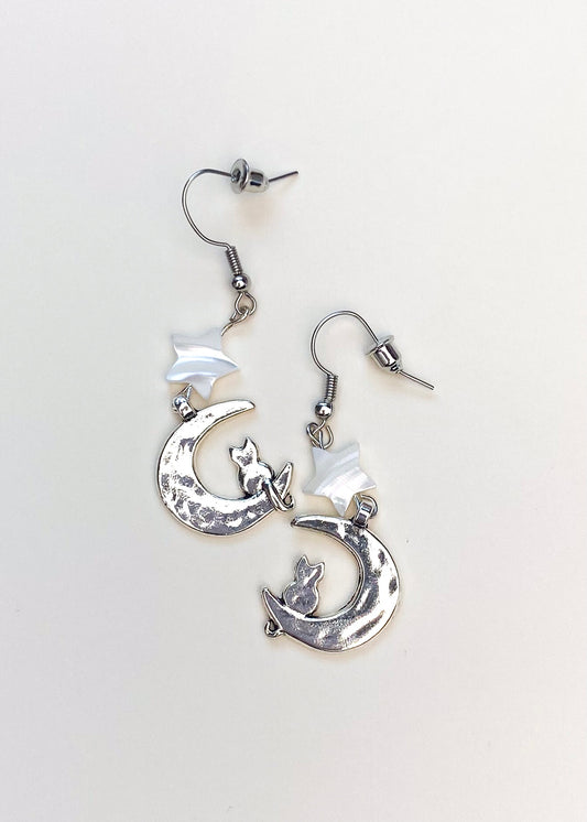 Crescent Moon Cat Earrings