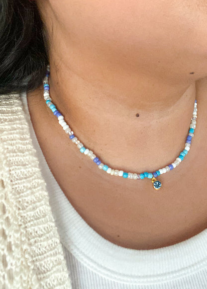 Birthstone Seed Bead Necklace (March)