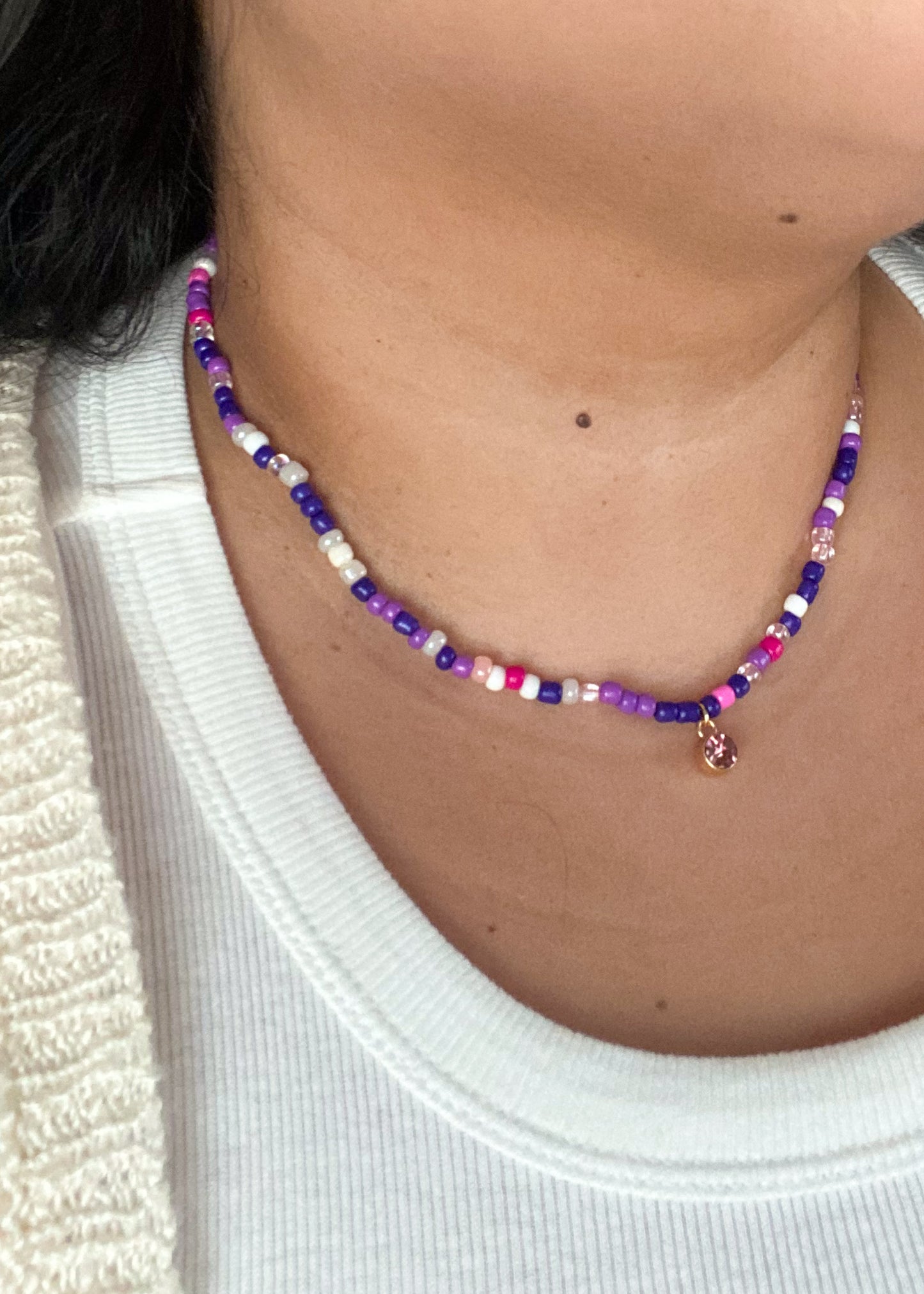 Birthstone Seed Bead Necklace (February)